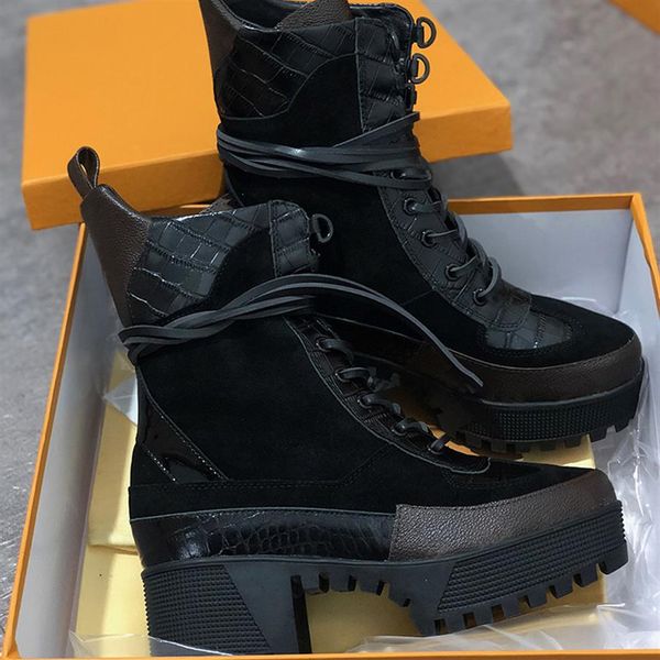 

womens desert boot black heart martin ankle boot winter high women boots print glazed leather lace-up boots 9cm heel w01 no13243o