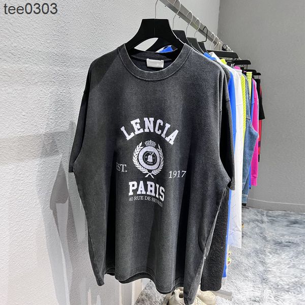 

men's t-shirts spring and summer high balencaigass b family 1917 crown wheat print black pure cotton tide brand men's and women&#0, White;black