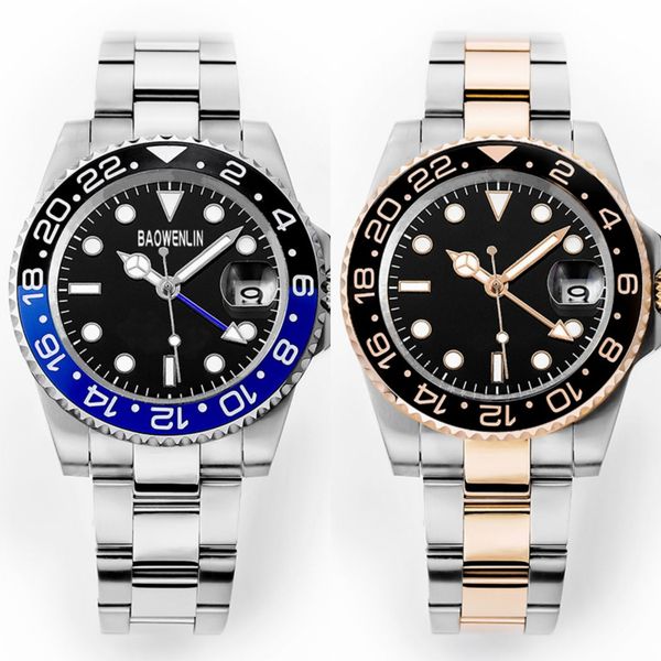 

new montre de luxe mens wristwatches automatic mechanical calendar display dual time zone gmt watches ceramic bezel steel designer movement, Slivery;brown