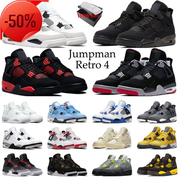 

with box 4 4s basketball shoes men women military black red thunder black cat bred university blue cool grey mens trainers sport sneakers