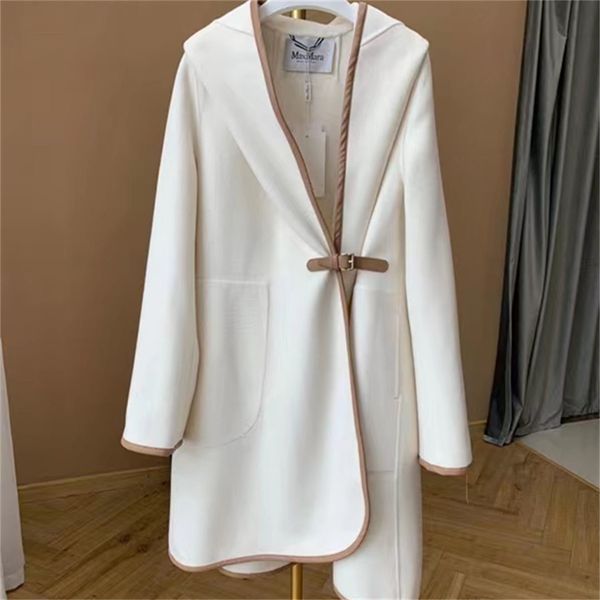 

winer womens wool blend coats elegant white long coat outerwear autumn classic woman cardigan coats ins style clothing, Black
