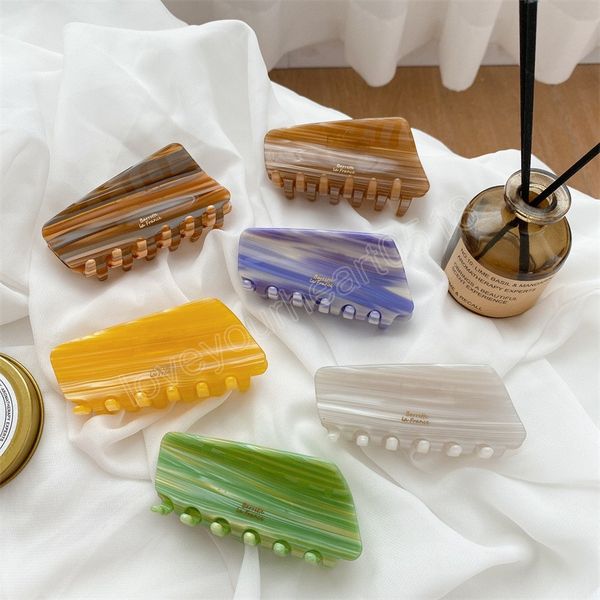 

8.6cm hair claws girls graceful geometric rectangle clamps gradient stripe color acetate women hair accessories, Slivery;golden