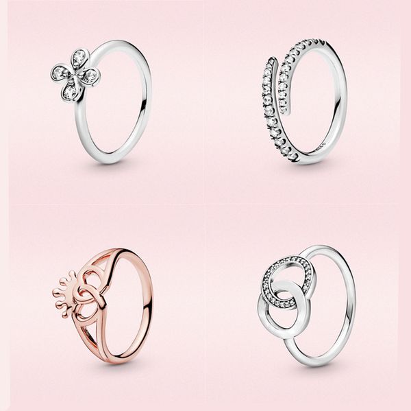 

s925 silver designer wedding rings original suitable for pandora diy jewelry gift, Slivery;golden