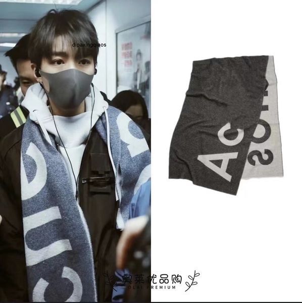 

designer scarf acne sweden studios ac autumn and winter stars same large letter double sided wool cashmere long thickened women's men&#, Blue;gray