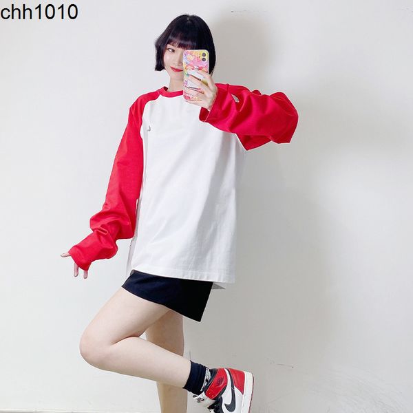 

2022 early autumn new we11done loose round neck color blocked long sleeve t-shirt women's welldone lazy style sweater, Black