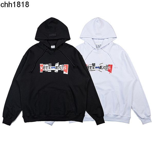 

in the early autumn of 2022 the new vetementss items stitched color letter printed men's and women's hooded terry sweater, Black