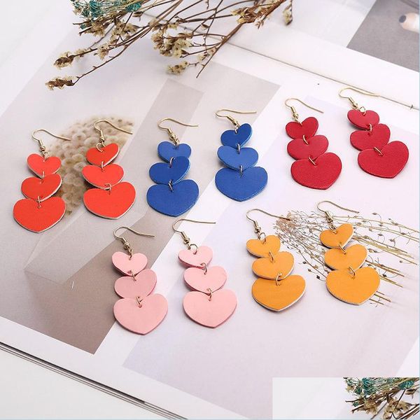 

charm deaign heart shape pu leather dangle earrings for women girl lightweight statement colorf long tassel earring jewelry gift 153 dh8e4, Golden