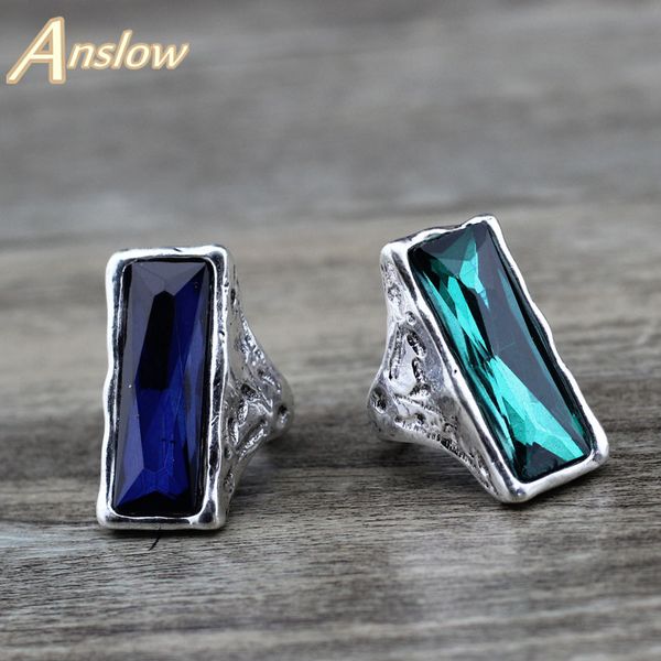 

fashion rings anslow 2020 original design vintage retro large big square crystal wedding ring for women female jewelry low0024ar, Golden;silver