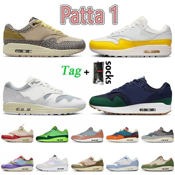 

2022 women mens max 1 running shoes with socks amax 1s patta white black 87 safari cobblestone tour yellow varsity wabi sabi obsidian off ai