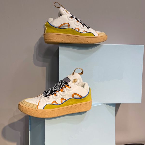 

Curb Sneakers Designer Mesh Woven Lace-up Shoes Embossed Mens Womens In Nappa Calfskin Shoe Rubber Platform Tranier, Blue