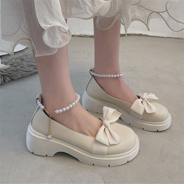 

dress shoes women thick platform mary janes lolita party pumps summer sandals bow chain mujer fashion oxford zapatos 220915, Black