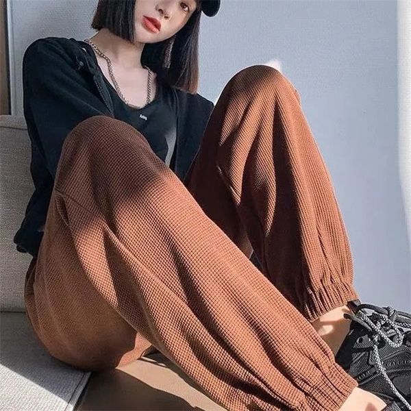 

women's pants capris waffle women's jogger pants sports brown harajuku oversize spring autumn high waist loose harem pants chic tr, Black;white