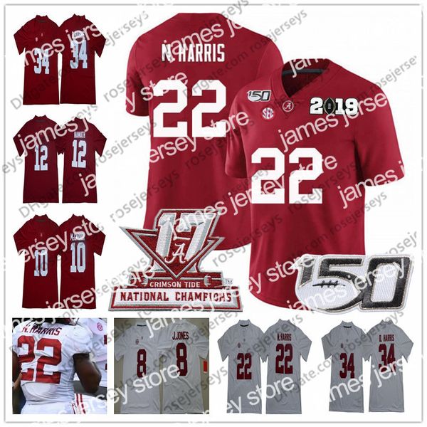 

american college football wear 2019 alabama crimson tide #22 najee harris damien 34 12 joe namath 10 aj mccarron 8 julio jones red 150th jer, Black