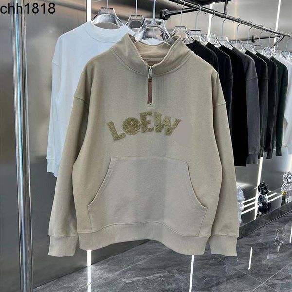

men's hoodies sweatshirts loewess autumn and winter new flocking printing half zipper stand collar sweater net red same luxury fashion, Black