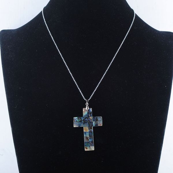 

vintage colorful cross abalone shell pendant necklace no hole natural boho pearl shells for jewelry gift n3367, Silver
