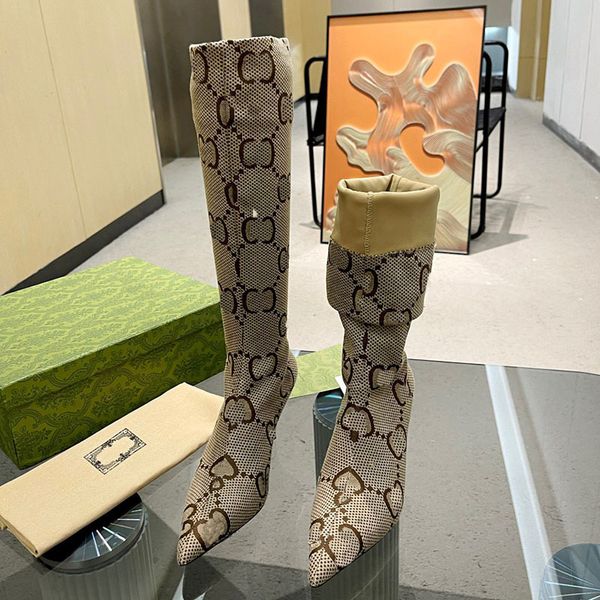 

women winter boots designer fashion women's knitted socks bootss luxury 2022 elastic boots heel 8cm thigh high boot breathable elastics, Black