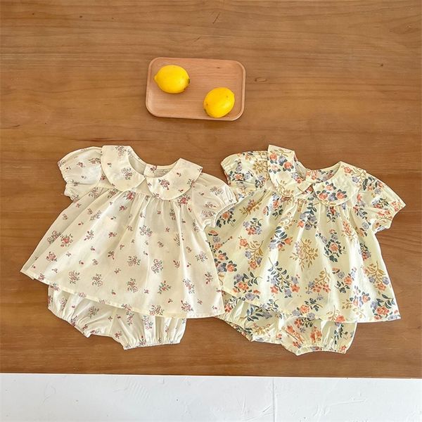 

clothing sets milancel summer baby clothing set floral baby girls suits peter pan collar tee and bloomer 2 pcs 220916, White