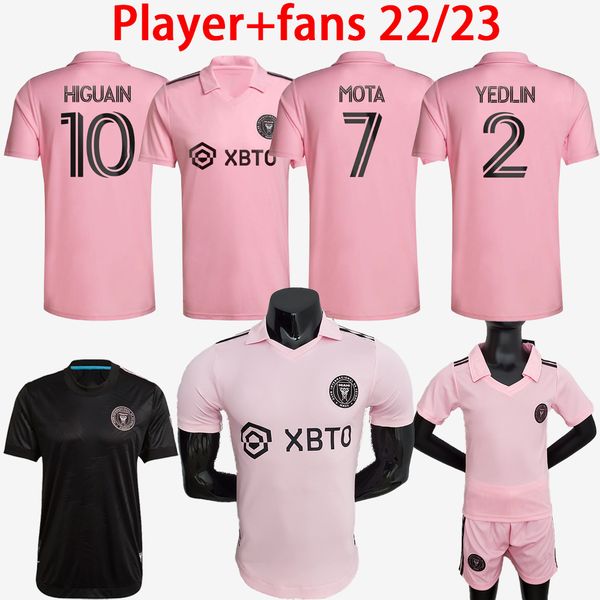 

player and fans version 2022 2023 mls inter miami socer jerseys boys sets mota yedlin home pink 22 23 beckham higuain matuidi cf pizarro, Black;yellow