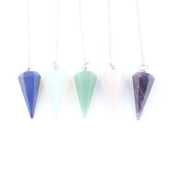 

reiki pyramid hexagonal pendulum chain pendant natural healing stone jewelry for women amulet classic bn436, Silver