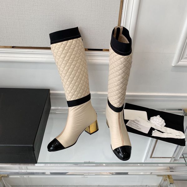 

new 2022 patchwork electric embroidered boots with leather heel height 5cmall-over materials, Black