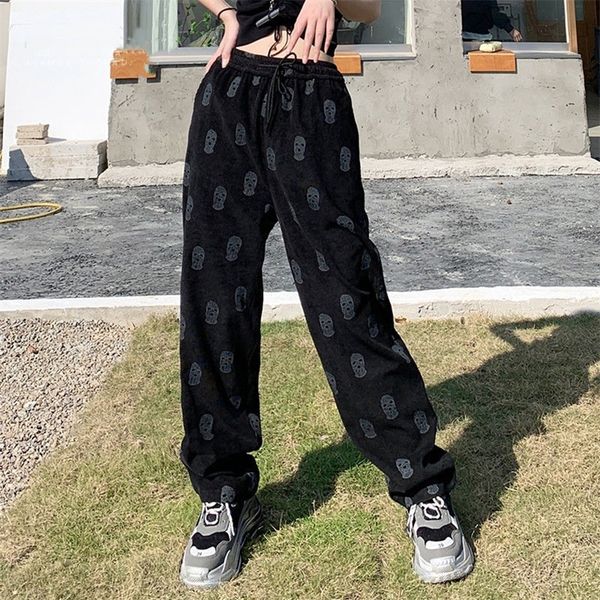 

women's pants capris corduroy pants women's spring and summer thin national retro ins casual students loose sports 220916, Black;white