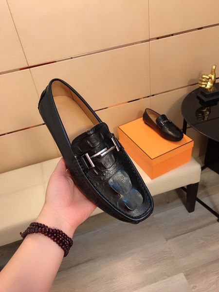 

new fashion casual loafers men's office business shoes brand genuine leather designer classic slip on flats size 38-44, Black