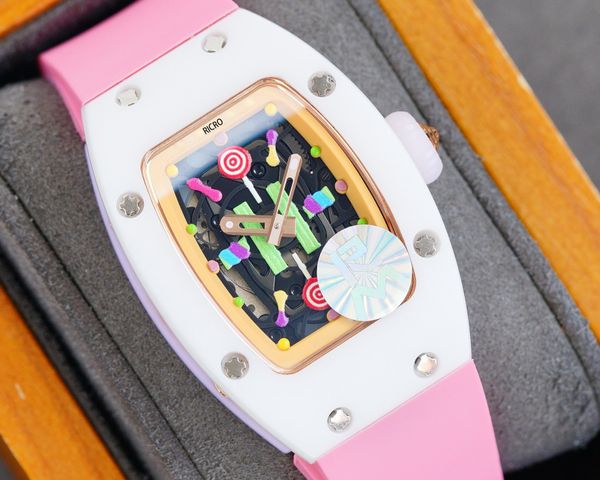 

women's watch fashion style wine barrel type ceramic case automatic mechanical rubber strap bow buckle ricro, Slivery;golden