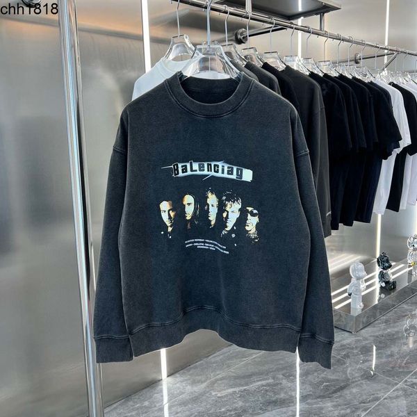 

men's hoodies sweatshirts balencaigass home high edition 2022 autumn and winter new round neck pullover bodysuit portrait print screen, Black