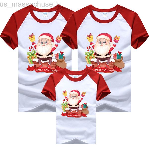 

family matching outfits christmas family matching t-shirt cotton short sleeve cartoon print father mother son daughter clothes kids t-shirt, Blue