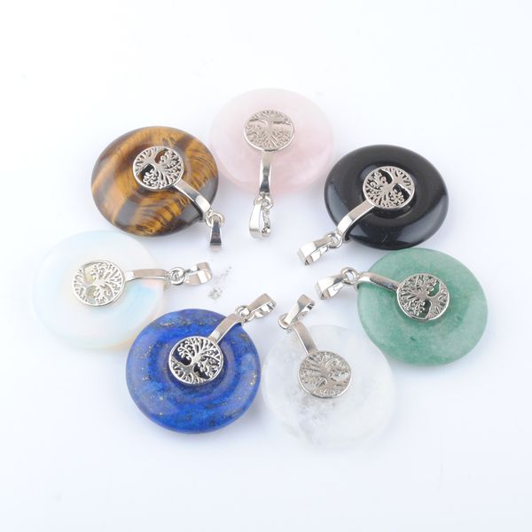 

jewish hexagram tree charms healing pendants natural stone round beads tiger eye lapis crystal opal women men bn439, Silver