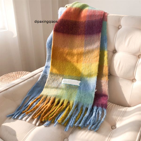

designer scarf acne sweden studios ac special tail wool knitting soft color block artistic style oil painting feeling mohair super long warm, Blue;gray