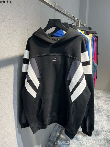 

aw22 new hook embroidery print couple sport patchwork hoodie fleece sweater, Black