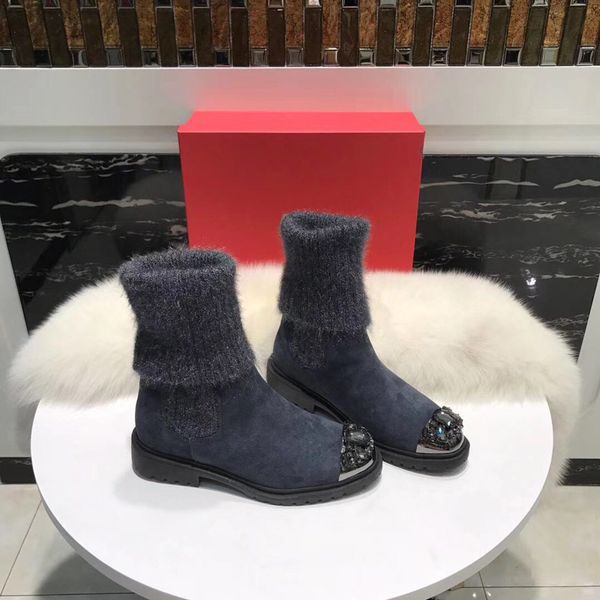 

european women's boots round toe thick heel wool short boots candy color elastic knitted multi-wear socks boot, Black