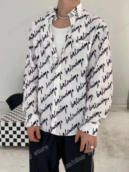 

xinxinbuy men designer tees shirts cursive letter print paris long sleeve women black blue khaki m-2xl, Black;brown