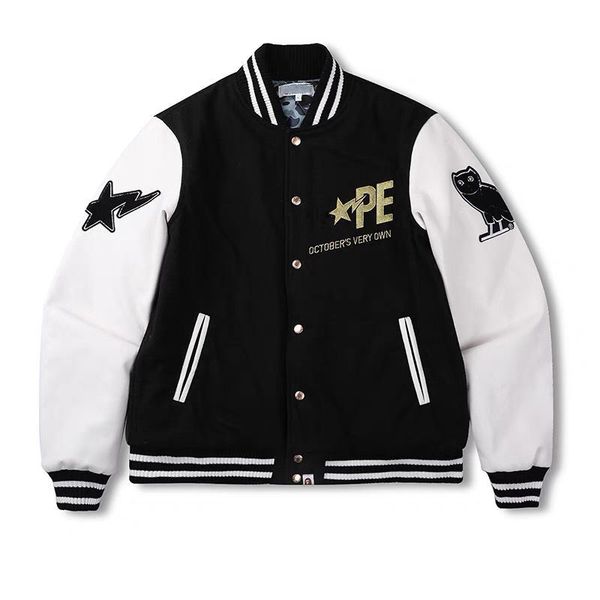 

2022 cartoon monkey leather japan style jacket baseball uniform bomber jacket for women men fashion retro clothes streetwear oversized coat, Black;brown