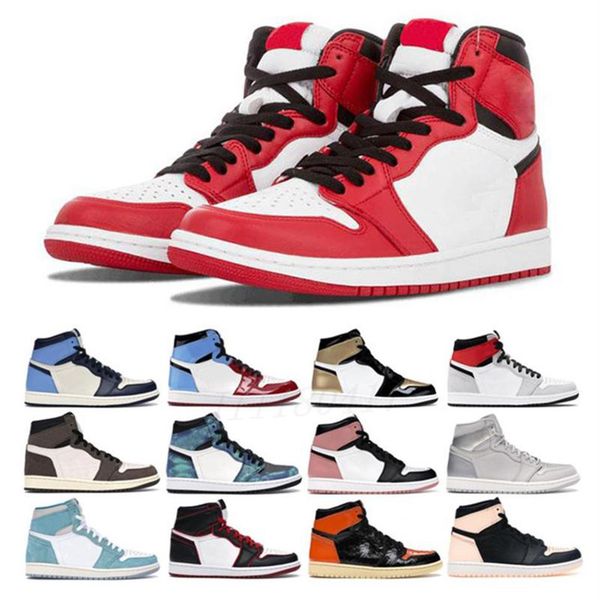 

2022 blu jumpman 1 1s shoes hype royal dark mocha uomini scarpe da basket sneakers pino verde obsidiana unc brod toe banned wp09242z, Black