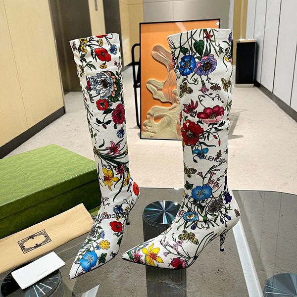 

fashion luxury designer women boots ladies winter knitted socks boots 2022 elastic bootss heel 8cm thigh high boot breathable elastics point, Black