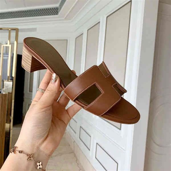 

slipper designer herme sandals slippers 2022 women h organ summer wear medium heels leater travel beac heel 34fs280k, Black