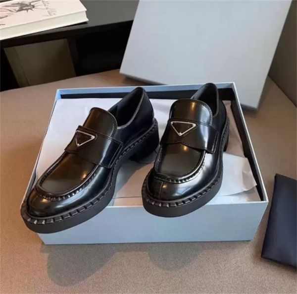 

dress shoes high heel flat shoe social chunky women wedding party quality leather business formal loafer size 35-41, Black
