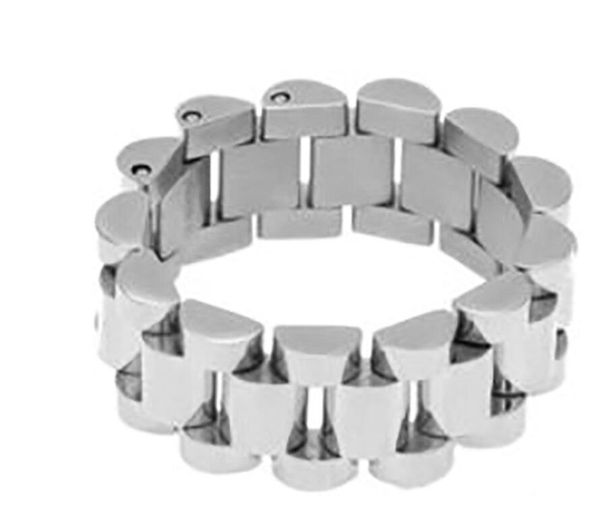 

luxury plated classic men ring stainless steel golden link hip hop mens watchband style watches band ring, Silver