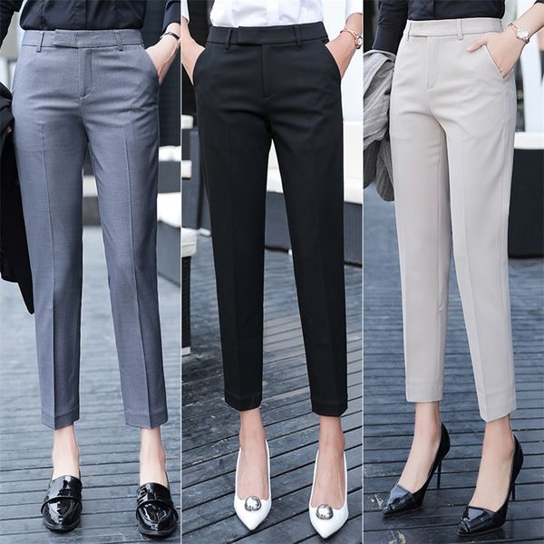 

women's pants capris black gray suit woman high waist office ladie ashion formal work trousers female elegant casual straight 220916, Black;white