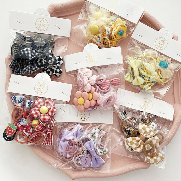 

10 pcs korean children's simple fabric bow flower rubber band hair rope headwear fashion kindergarten girl hair accessories, Slivery;white