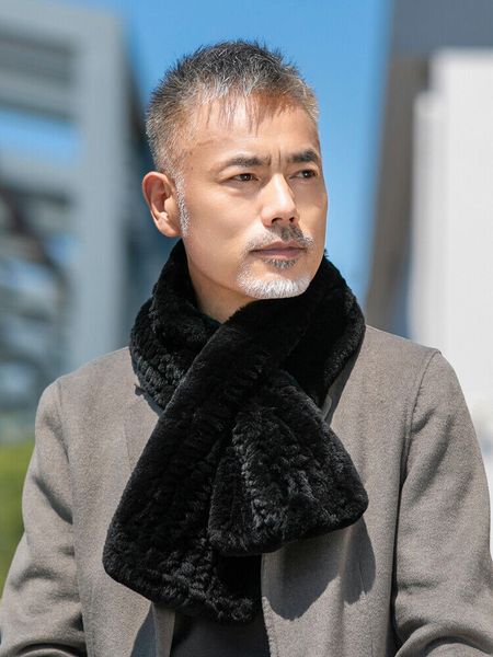 

men's real rex rabbit fur scarf neckerchief winter warm wraps fish tail, Blue;gray