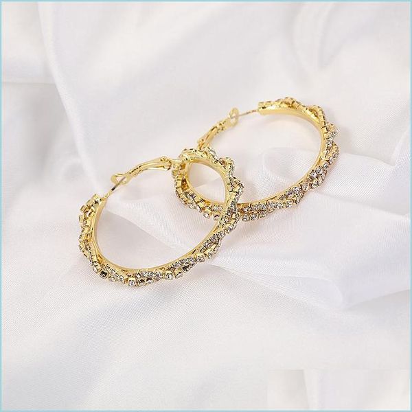 

hoop huggie 925 sier needle earrings inlaid rhinestone gold plated hoop earring women lady round orecchini fashion ear jewelry acces dhij3, Golden;silver