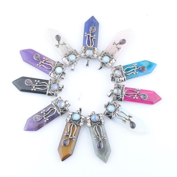 

sword reiki pendulum pendant necklace mens jewelry natural stone crystal quartz agate etc europe and america charms amulet accessories bn419, Silver