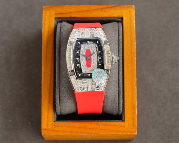 

women's watch barrel type diamond-encrusted dial automatic mechanical rubber strap bow buckle ricro, Slivery;golden