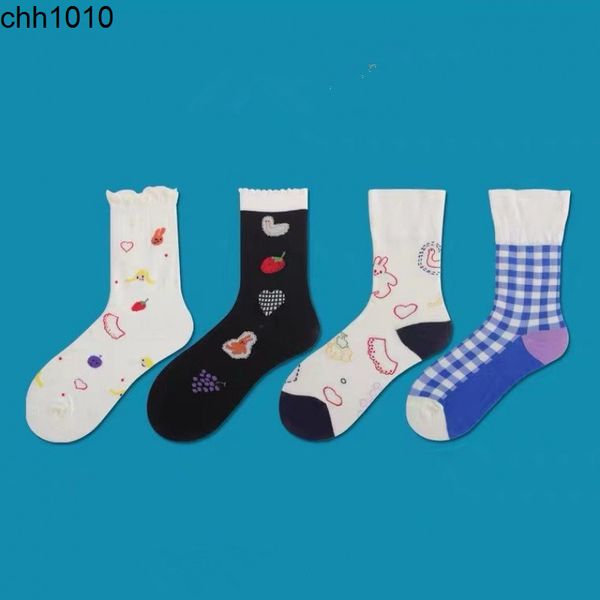 

men's socks women's spring and summer new lolita fashion socks ins cartoon illustration middle tube cute women's, Black