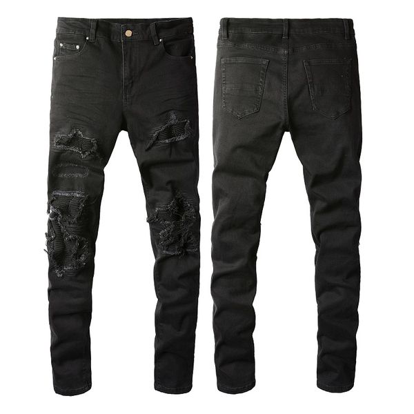 

2021 mens jeans distressed motorcycle biker jean rock skinny slim ripped hole letter uality brand hip hop denim pants 8569, Blue