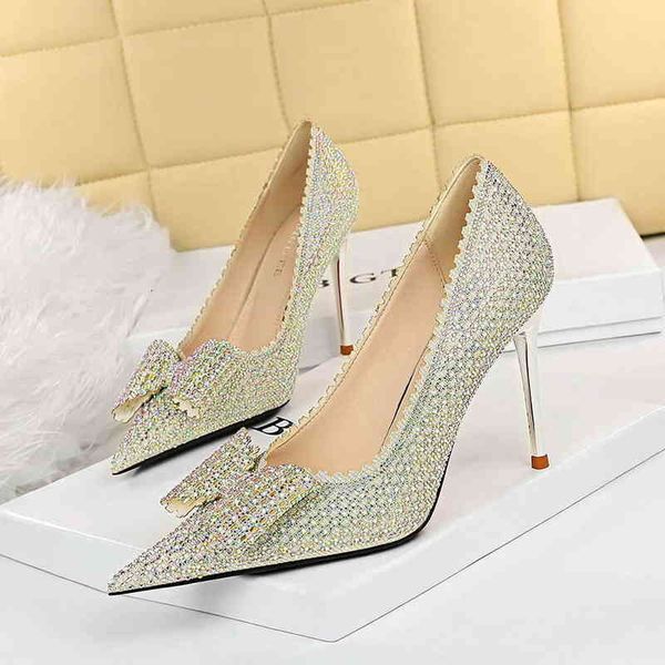 

1932-18 sandals korean version sweet women's shoes princ wedding slim high heels shallow mouth pointed rhinestone bowknot, Black