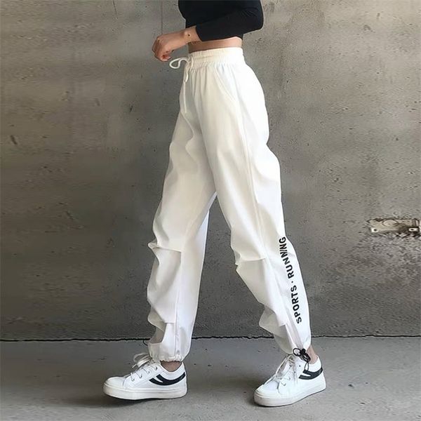 

women's pants capris liberjog women high waist casual cool cargo streetwear loose girls punk black white sports female trousers 220916